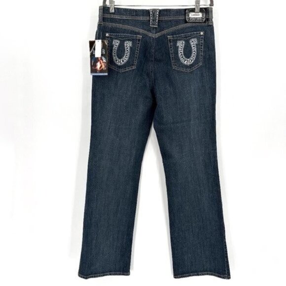 LAWMAN Vintage Halle Western Horse Shoe Embellished Rodeo Denim 36X34 Jeans NWT - Picture 1 of 9